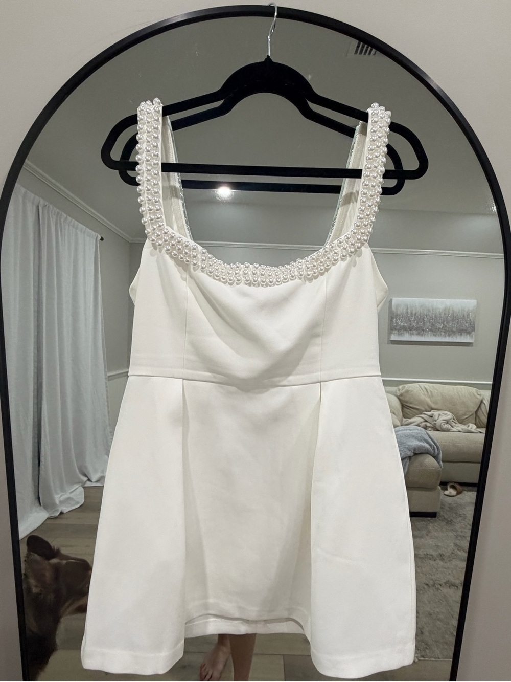 Pearl-Trim White Mini Dress